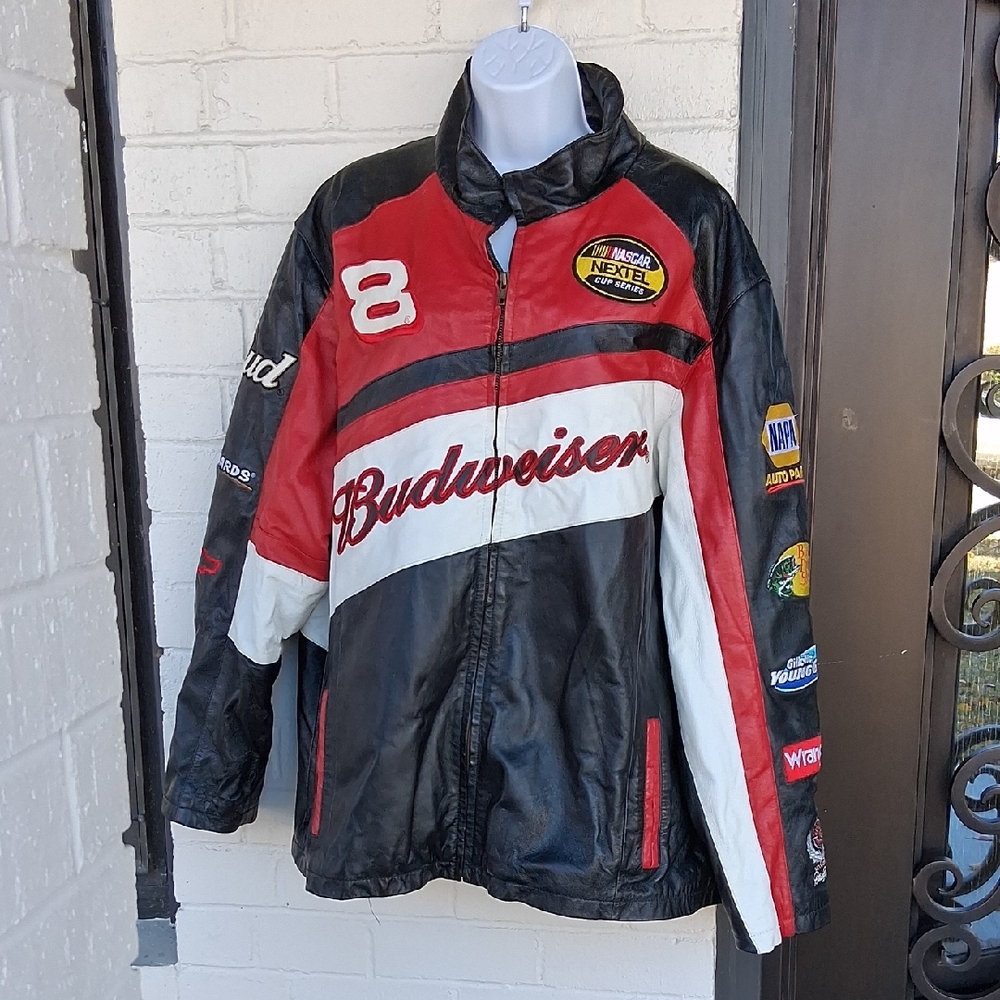 Authentic vintage Wilson'Budweiser Men's Varsity Jacket in Black, Red, and White